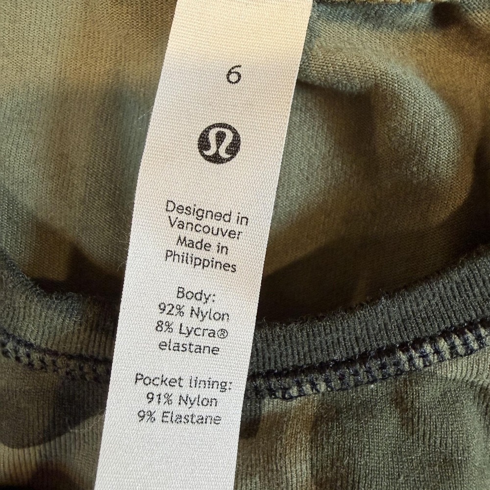 Lululemon Shirt Womens 6 Green Camo Long Sleeve Crew Neck Running Top LW3FAQS - Picture 3 of 8